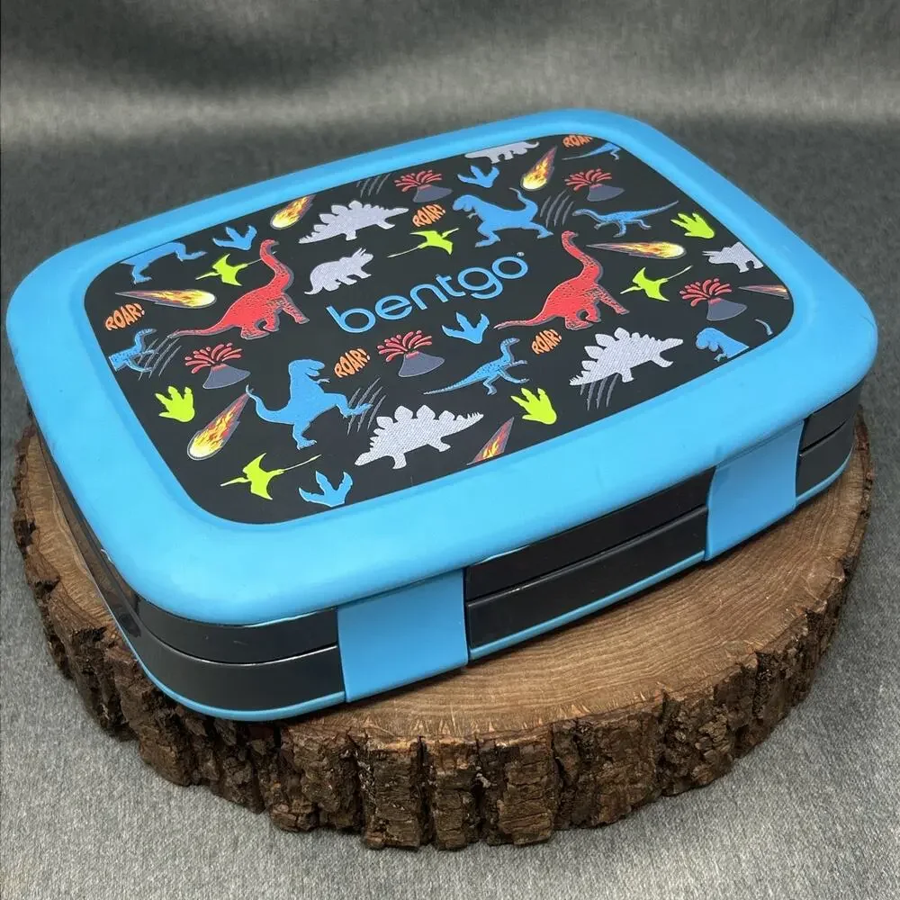 Bentgo Bento Lunch Box 5 Compartment Blue Kids Dinosaur Print Leak Proof